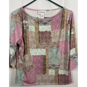 Peck & Peck Women’s Blouse Sz PXL Poly Spandex Lace Patterns Business Casual 3/4